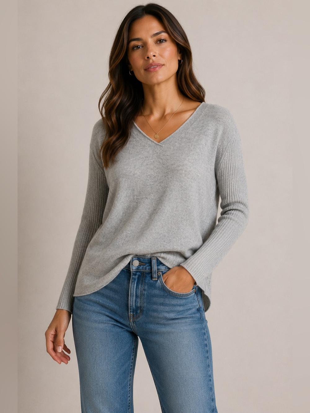 Sundance 100% Cashmere Sweater Womens XS Gray V Neck Lightweight Pullover